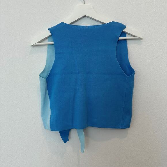 Shein colorblock asymmetrical blue wrap cropped top medium - Picture 2 of 3